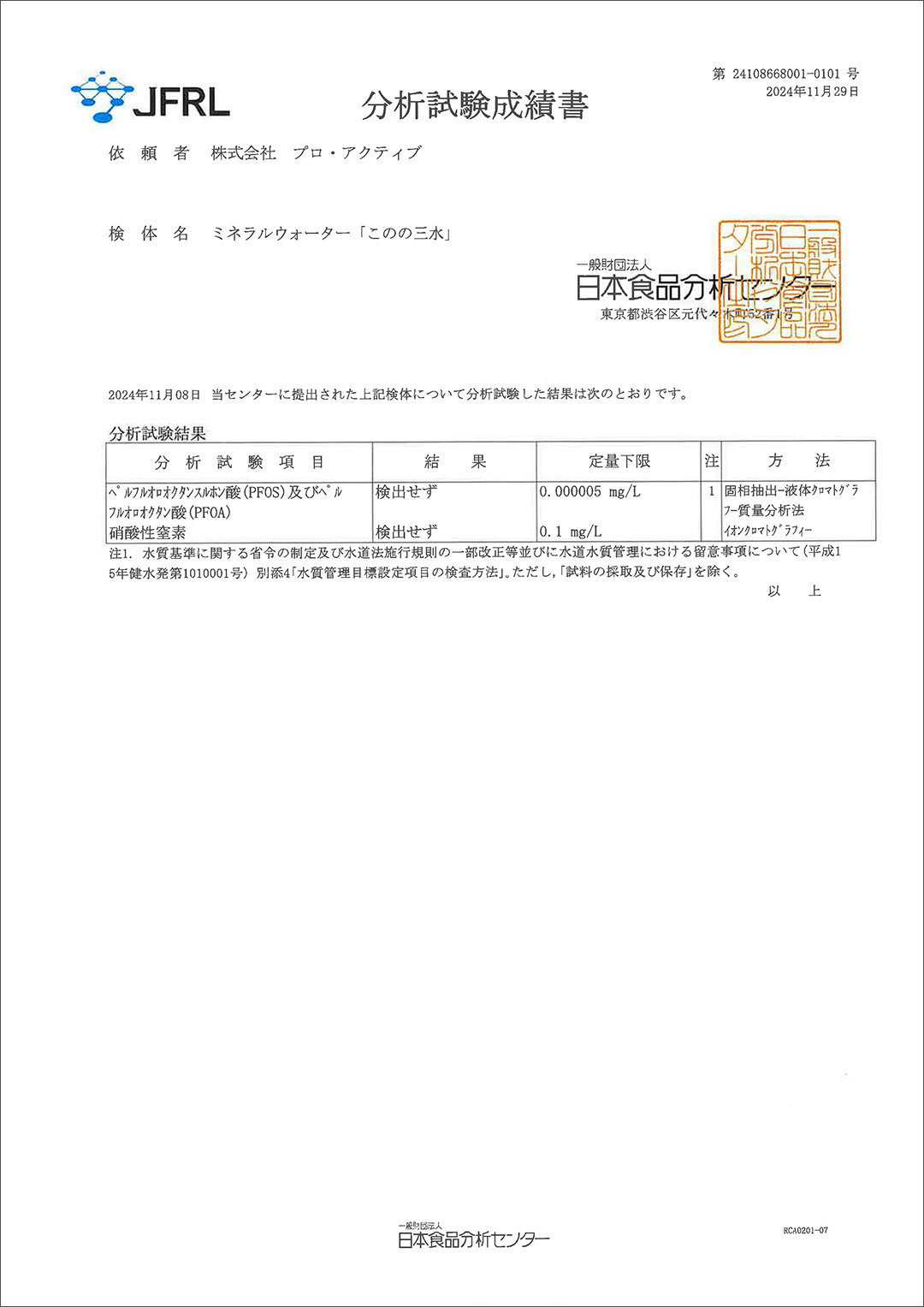 このの三水_PFOA_PFOS_硝酸性窒素検査結果